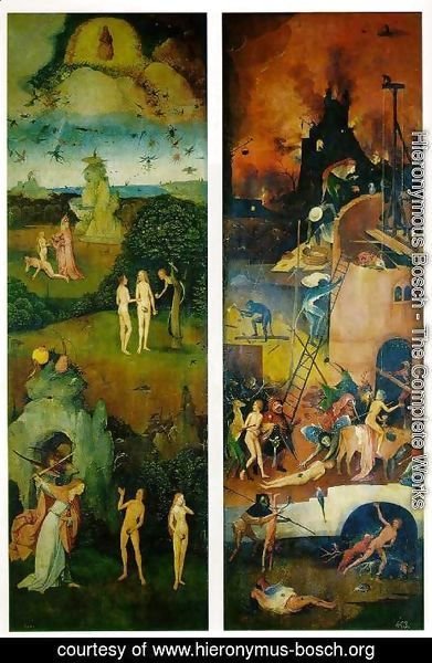 Hieronymous Bosch - Paradise and Hell, left and right panels of a triptych