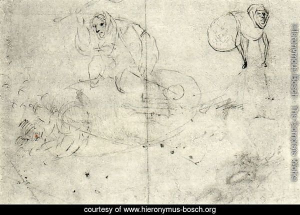 Figure in a beehive and a monsterb (A cursory sketch of two women)