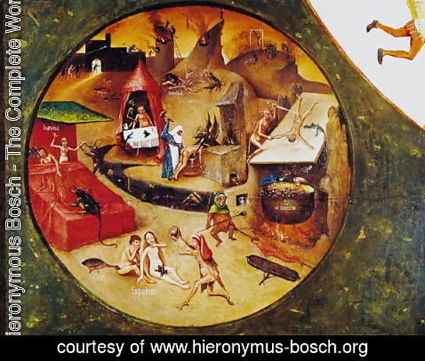 Hieronymous Bosch - Tabletop of the Seven Deadly Sins and the Four Last Things (detail of Hell) c.1480