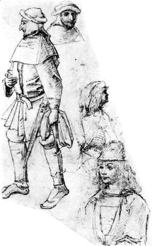 A peasant and three bustlength figures